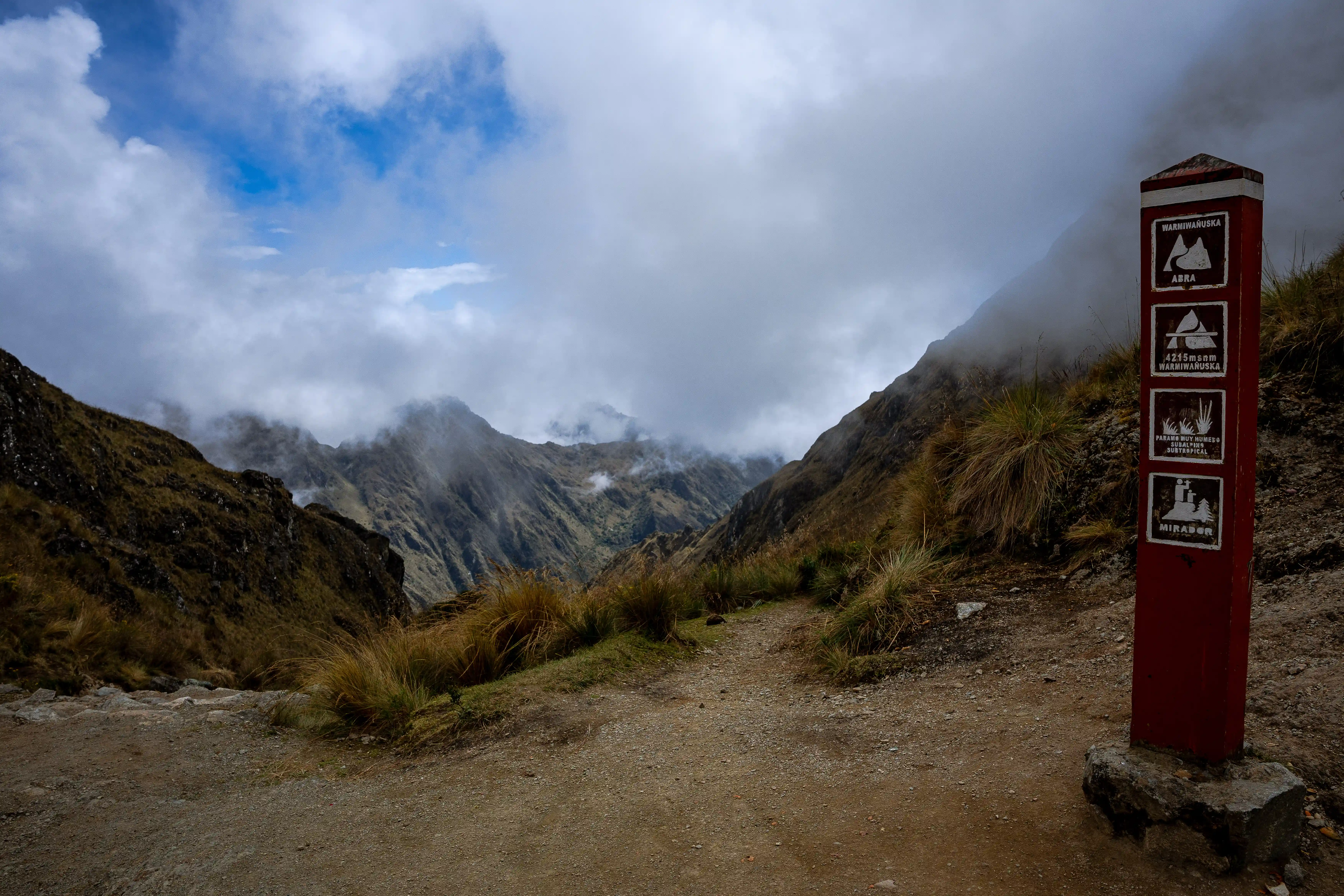 View from Dead Womans Pass looking back down the Inca Trail valley Peru