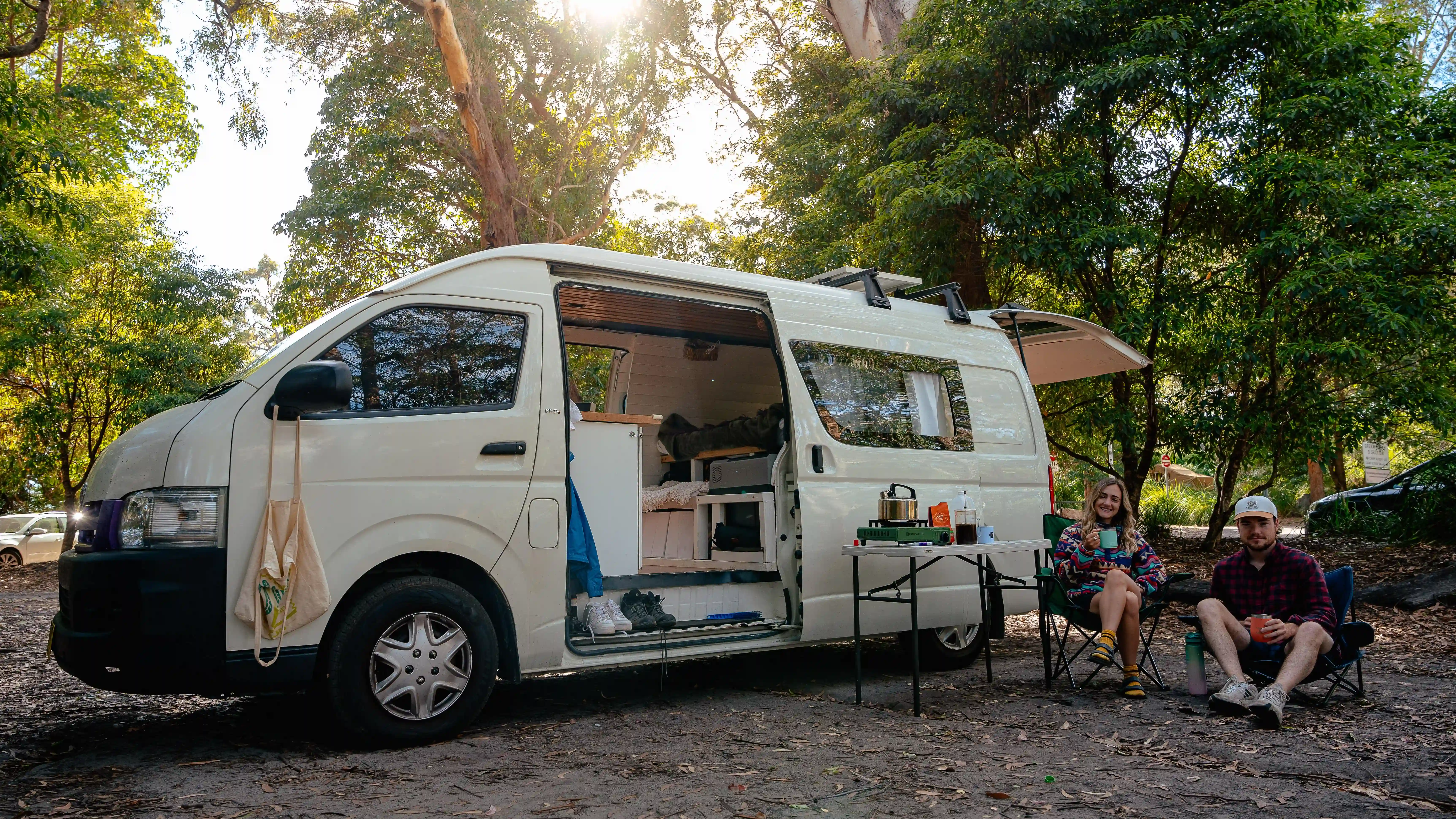 Campervan at a coastal campsite on the Sydney to Melbourne road trip
