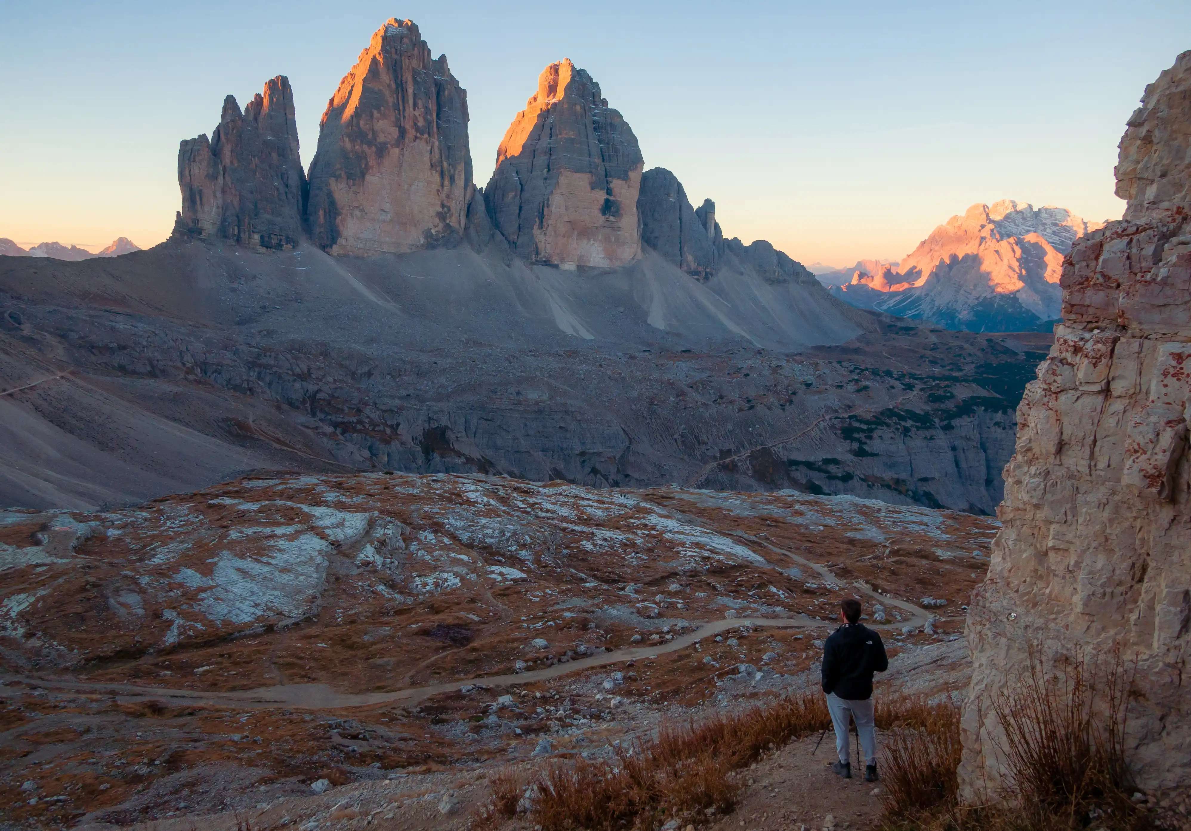 Wide landscape view of the Dolomites mountain range in South Tyrol Italy