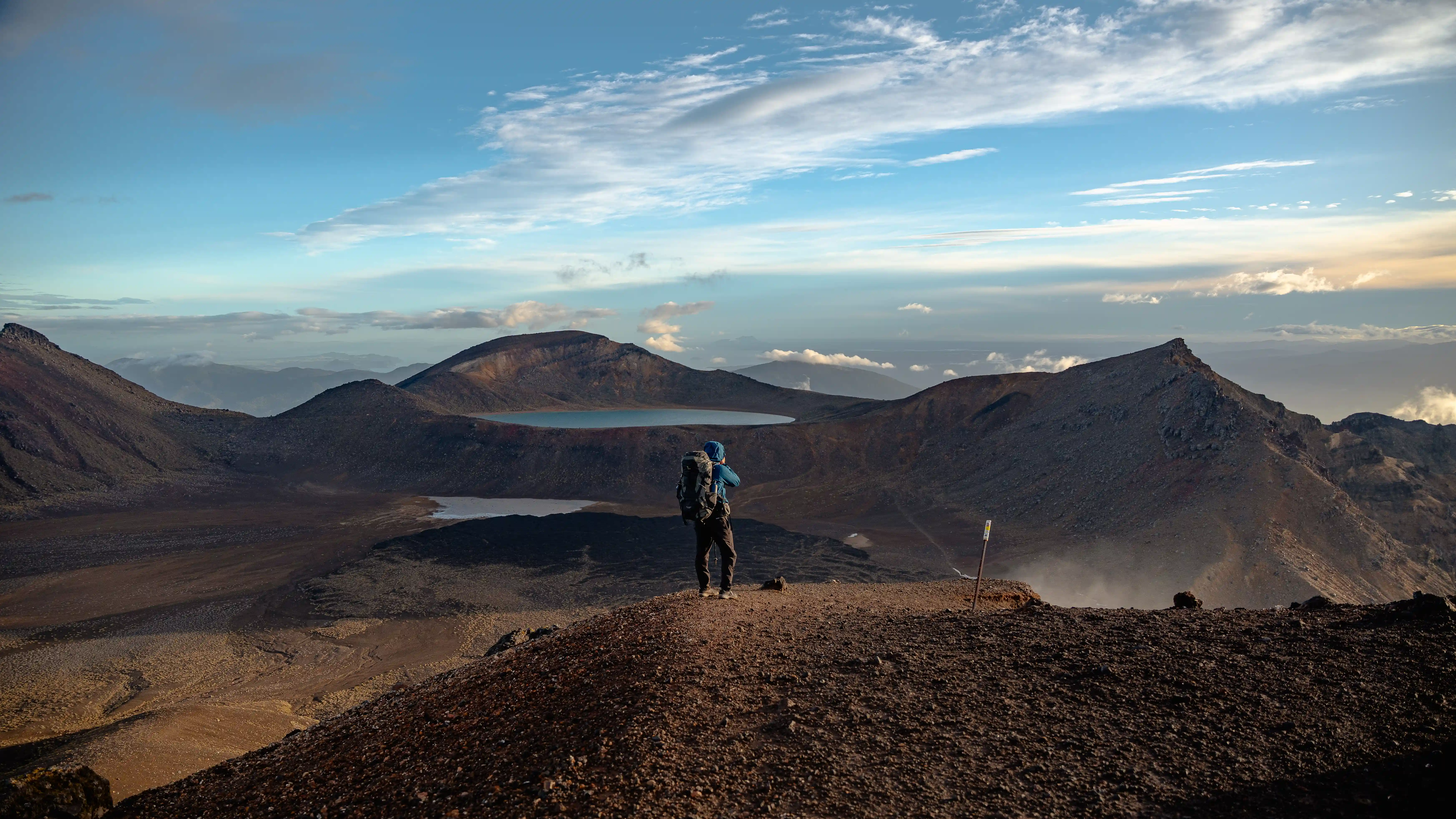 Atop Red Crater looking toward Blue Lake with steam venting from hot vents